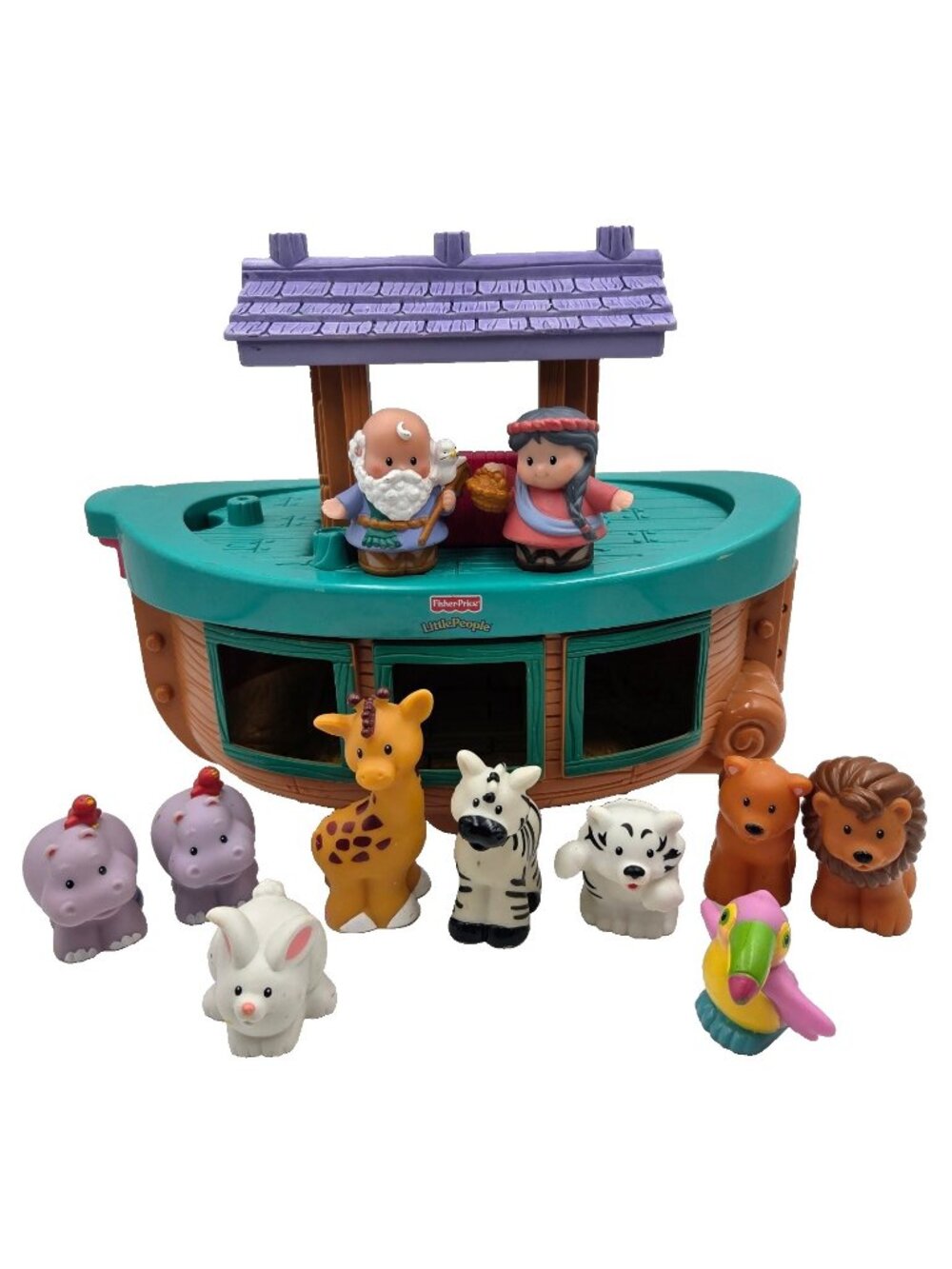 Fisher Price Little People Noah’s Ark Boat 9 Animals Hippo Giraffe Zebra Lion